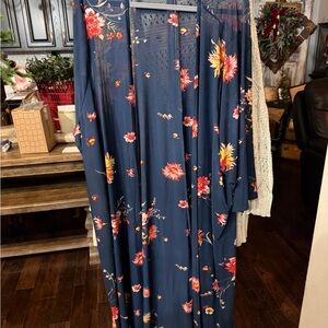 Torrid Navy Sheer Kimono with Floral Accents